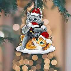 Acrylic Christmas Cat Hat Hanging Pendant Scene Decoration