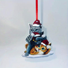Acrylic Christmas Cat Hat Hanging Pendant Scene Decoration