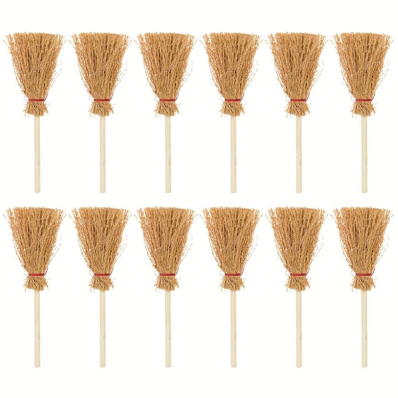 10pcs Mini Witch Broom Straws for Halloween Decorations DIY Costumes Dollhouses
