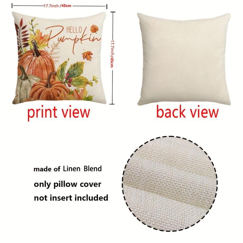 Thanksgiving Pumpkin Maple Leaf Throw Pillow Cover Cozy Fall Decor