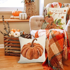 Thanksgiving Pumpkin Maple Leaf Throw Pillow Cover Cozy Fall Decor