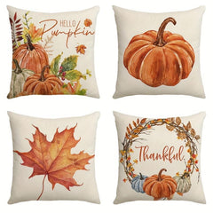 Thanksgiving Pumpkin Maple Leaf Throw Pillow Cover Cozy Fall Decor