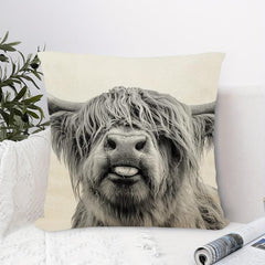 Cow Square Linen Cushion Cover 45cmx45cm Highland Cow Print Pillow Cover