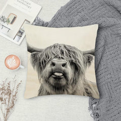 Cow Square Linen Cushion Cover 45cmx45cm Highland Cow Print Pillow Cover