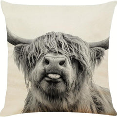 Cow Square Linen Cushion Cover 45cmx45cm Highland Cow Print Pillow Cover