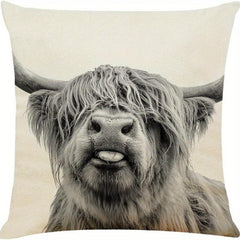 Cow Square Linen Cushion Cover 45cmx45cm Highland Cow Print Pillow Cover