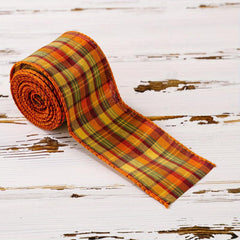 Thanksgiving Fall Wired Edge Ribbons - Autumn Plaid Burlap Ribbons