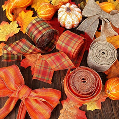 Thanksgiving Fall Wired Edge Ribbons - Autumn Plaid Burlap Ribbons
