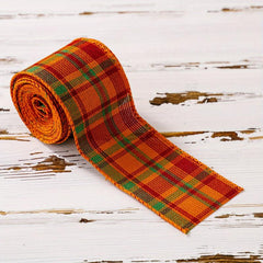 Thanksgiving Fall Wired Edge Ribbons - Autumn Plaid Burlap Ribbons