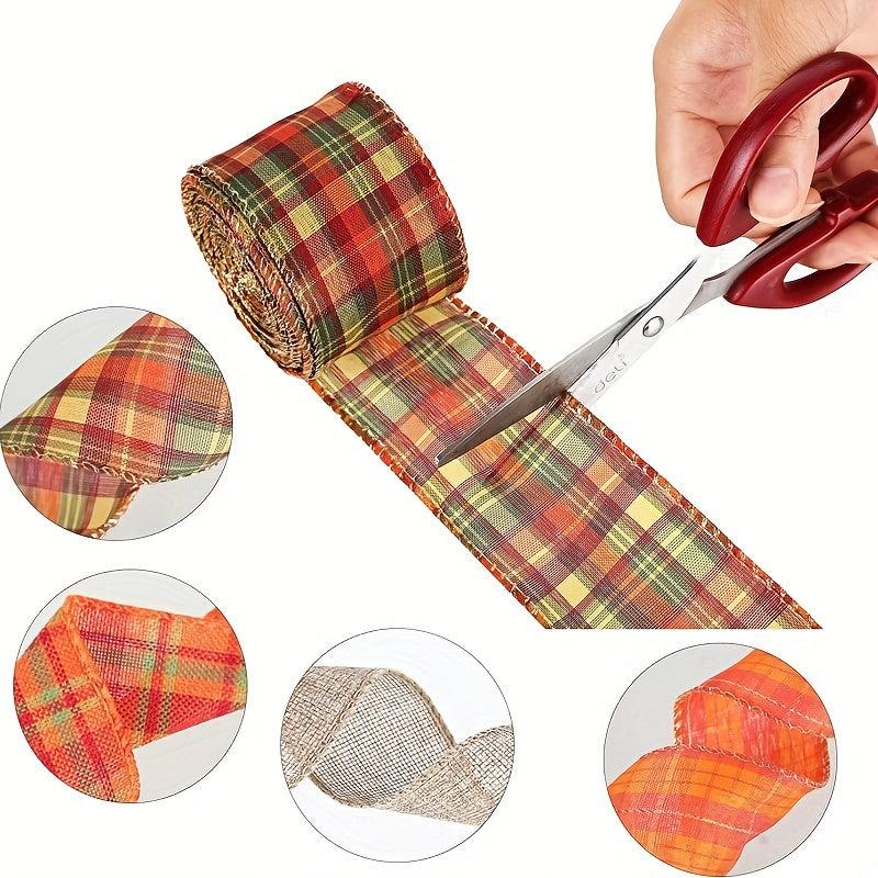 Thanksgiving Fall Wired Edge Ribbons - Autumn Plaid Burlap Ribbons