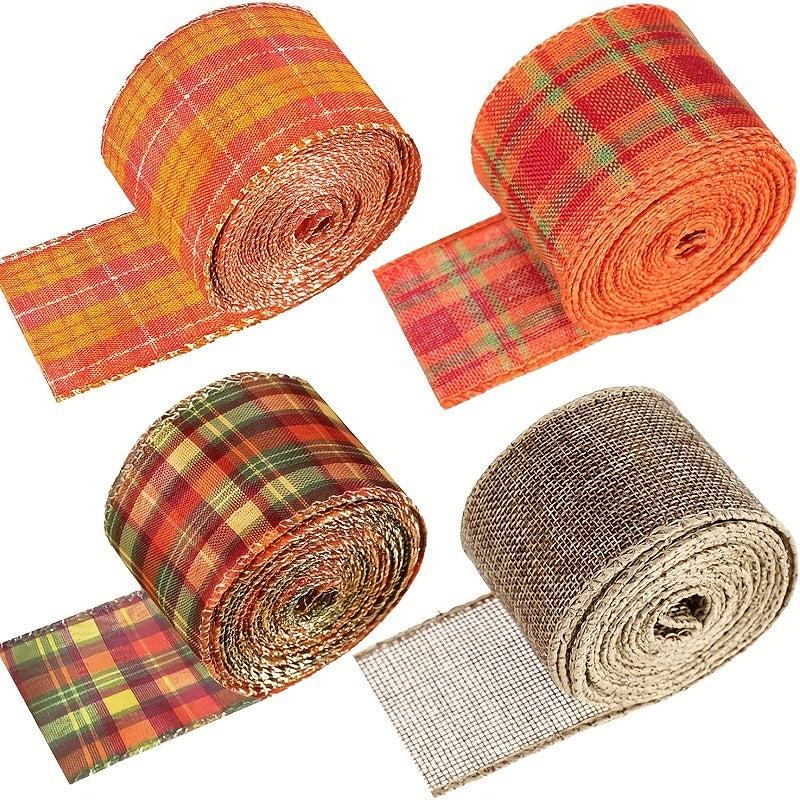 Thanksgiving Fall Wired Edge Ribbons - Autumn Plaid Burlap Ribbons