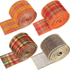Thanksgiving Fall Wired Edge Ribbons - Autumn Plaid Burlap Ribbons