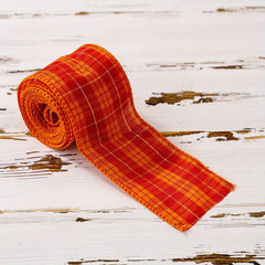 Thanksgiving Fall Wired Edge Ribbons - Autumn Plaid Burlap Ribbons