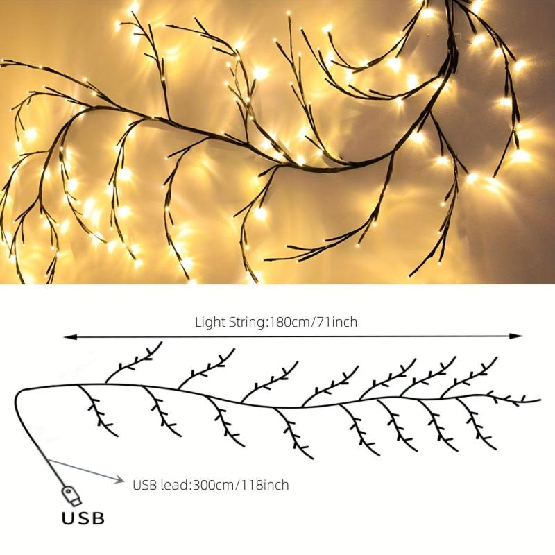 8 Modes Willow Vine Lights 5.9ft 96 LEDs Christmas Holiday Decor