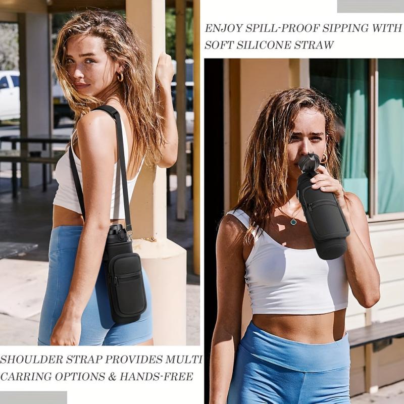Insulated Water Bottle Carrier Sleeve Bag with Strap and Pockets