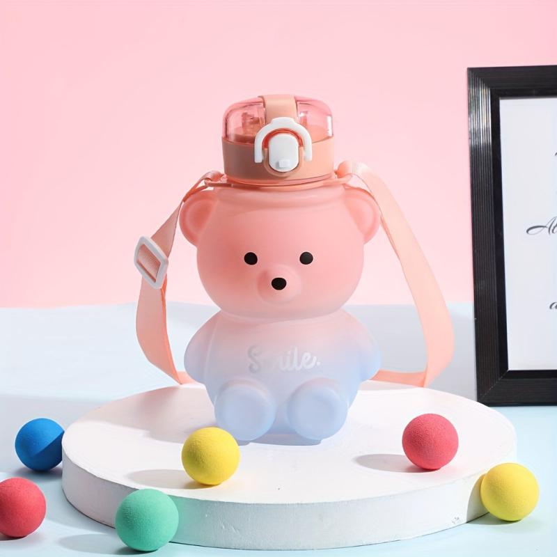 Cartoon Bear Water Bottle with Plastic Straw 27oz