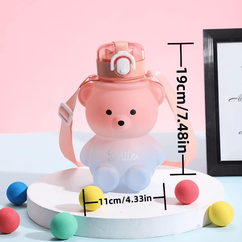 Cartoon Bear Water Bottle with Plastic Straw 27oz