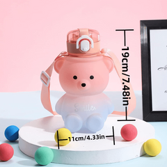 Cartoon Bear Water Bottle with Plastic Straw 27oz