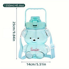 Bear Water Bottle 1350ml Portable with Shoulder Strap for Camping Sports