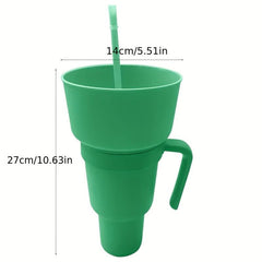 Stadium Tumbler 2-In-1 Drink & Snack Cup Plastic With Lid Straw & Popcorn Holder