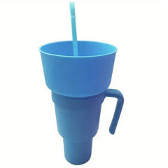 Stadium Tumbler 2-In-1 Drink & Snack Cup Plastic With Lid Straw & Popcorn Holder