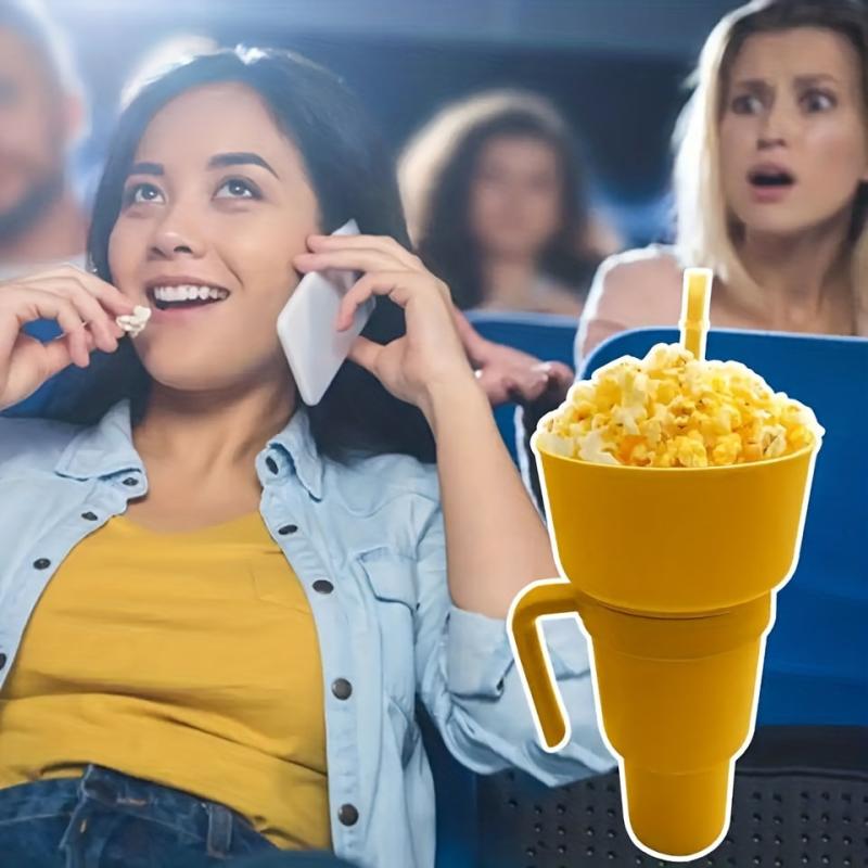 Stadium Tumbler 2-In-1 Drink & Snack Cup Plastic With Lid Straw & Popcorn Holder
