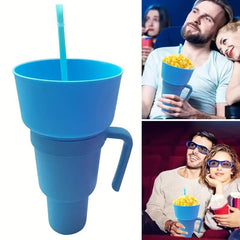 Stadium Tumbler 2-In-1 Drink & Snack Cup Plastic With Lid Straw & Popcorn Holder