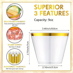 30pcs Clear Plastic Cups With Golden Rim 9oz