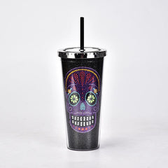 24oz Skull Tumbler with Lid and Straw - Ideal for All Drinks and Halloween Decor
