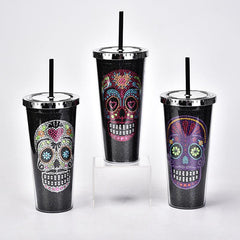 24oz Skull Tumbler with Lid and Straw - Ideal for All Drinks and Halloween Decor