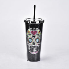 24oz Skull Tumbler with Lid and Straw - Ideal for All Drinks and Halloween Decor