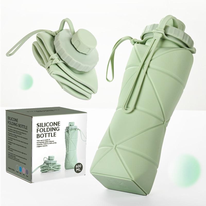 Collapsible Silicone Water Bottle 600ml 20oz Portable Reusable Outdoor Camping