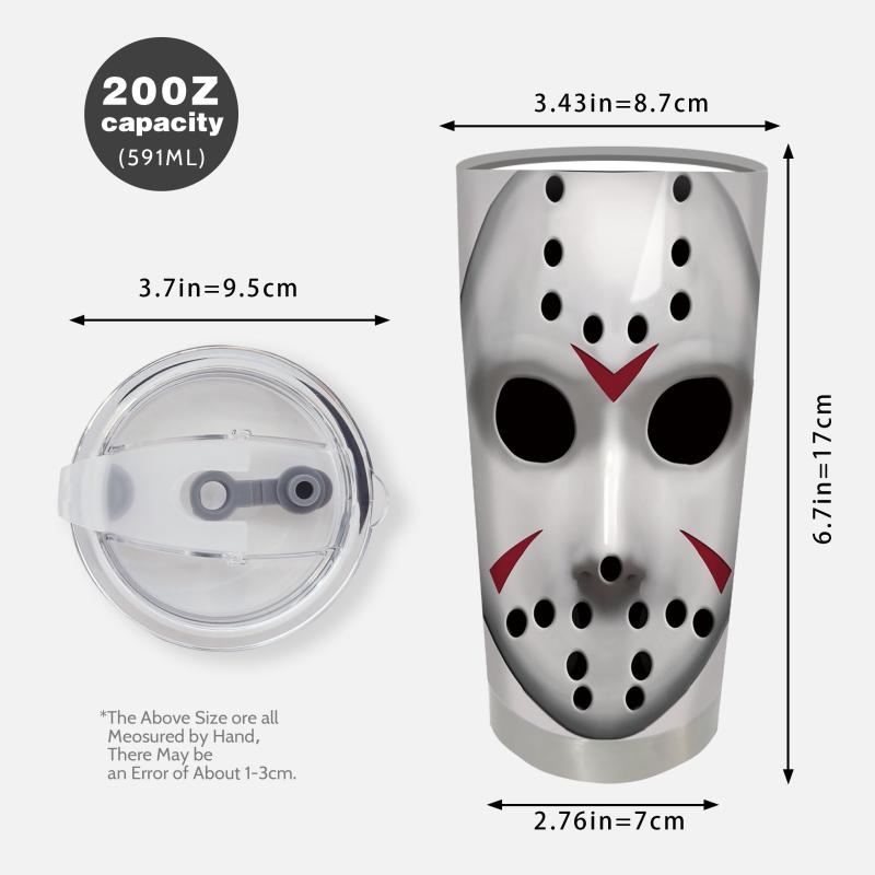 20oz Ghost Mask Tumbler Horror Pattern Insulated Water Bottle
