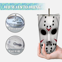 20oz Ghost Mask Tumbler Horror Pattern Insulated Water Bottle