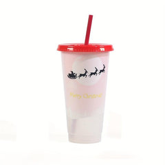 Christmas Tumbler 710ml Water Bottle with Lid and Straw