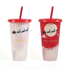 Christmas Tumbler 710ml Water Bottle with Lid and Straw