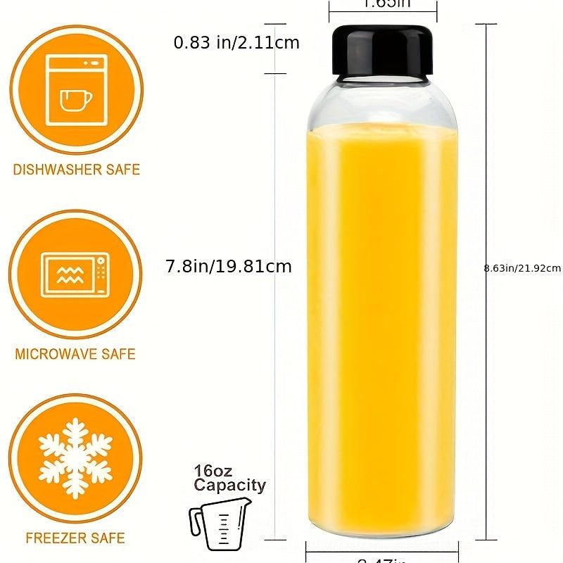 Set of 4 Glass Travel Water Bottles 500ml Leak-proof Portable