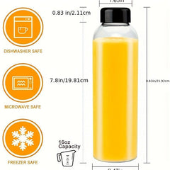 Set of 4 Glass Travel Water Bottles 500ml Leak-proof Portable