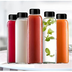 Set of 4 Glass Travel Water Bottles 500ml Leak-proof Portable