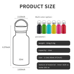 Watersy 12oz Stainless Steel Water Bottle Insulated Leakproof