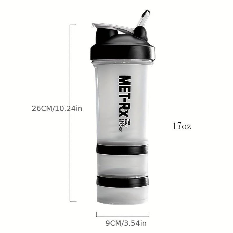3 Tier Shaker Bottle w/ Pill Organizer & Powder Storage