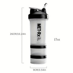 3 Tier Shaker Bottle w/ Pill Organizer & Powder Storage