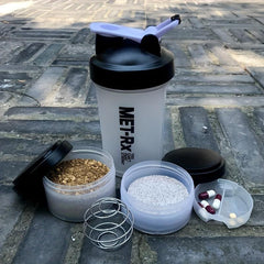 3 Tier Shaker Bottle w/ Pill Organizer & Powder Storage