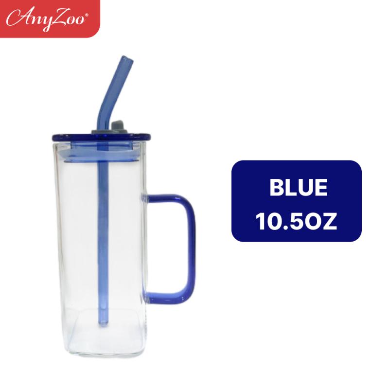 Anyzoo Glass Tumbler 300ml with Lid & Straw