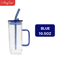 Anyzoo Glass Tumbler 300ml with Lid & Straw