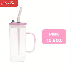 Anyzoo Glass Tumbler 300ml with Lid & Straw