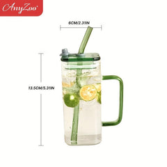 Anyzoo Glass Tumbler 300ml with Lid & Straw