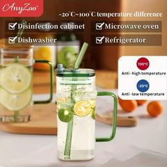 Anyzoo Glass Tumbler 300ml with Lid & Straw