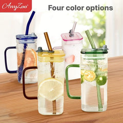 Anyzoo Glass Tumbler 300ml with Lid & Straw