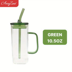 Anyzoo Glass Tumbler 300ml with Lid & Straw